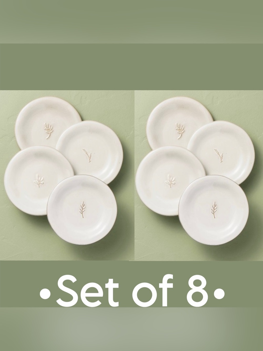 Hearth & Hand Stoneware Embossed Leaf Appetizer Plates Sour Cream •Set of 8•